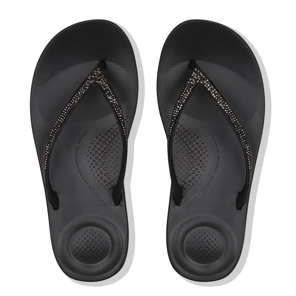 Fitflop Womens Flip-flops Black - Iqushion Sparkle Ergonomic - XF5973261